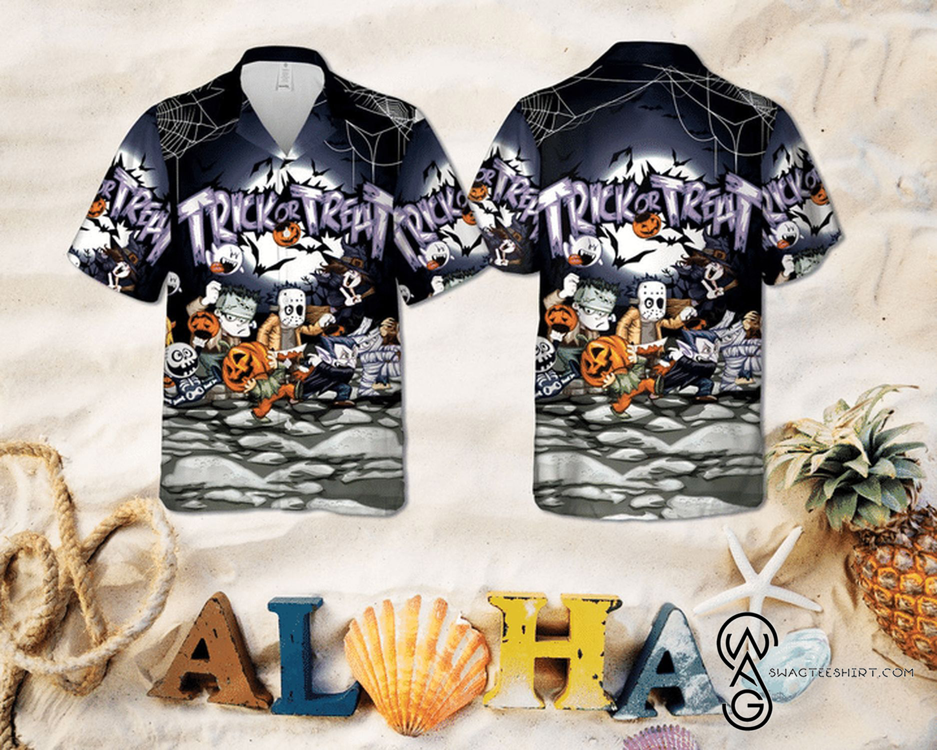 [Top Trending] Chibi Horror Characters Halloween Casual Beach Full Printing Hawaiian Shirt